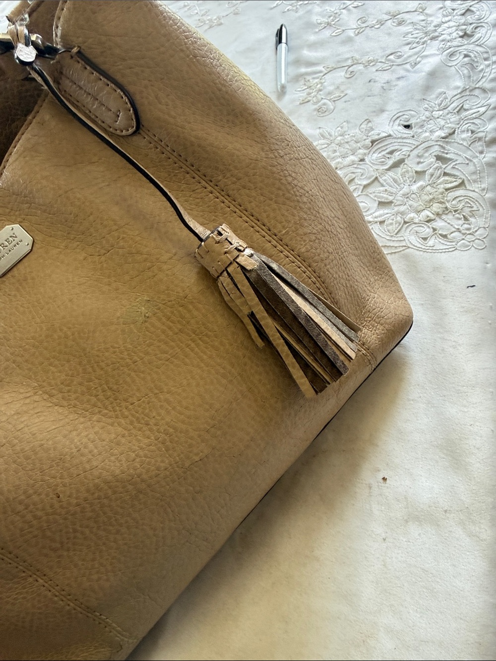 LAUREN by RALPH LAUREN ladies tan leather tote - Picture 14 of 15